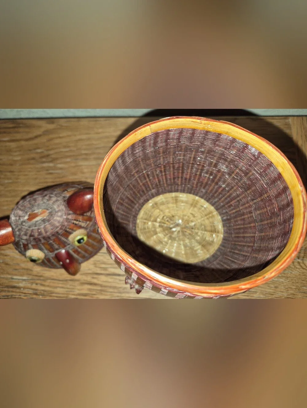 Vintage Lidded Owl Basket, Woven Wicker, RARE FIND!! 1970s